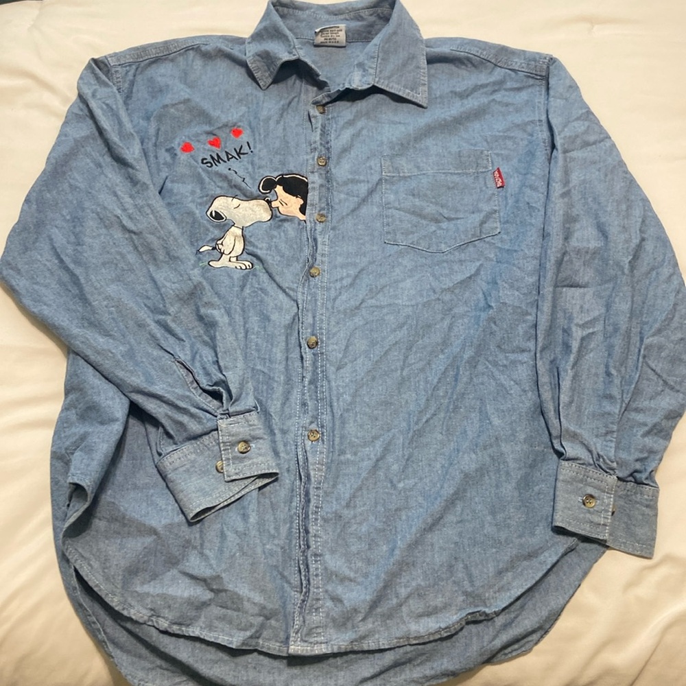 Vintage 90s Too Cute Snoopy denim shirt